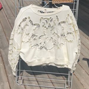 Free People Cream Textured Lace Top